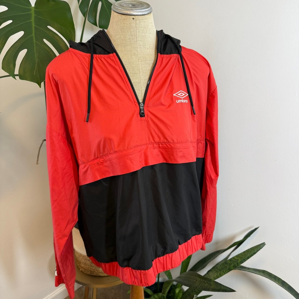 Umbro Red‎ Black Colorblock Anorak Hooded Jacket XL 90's Streetwear